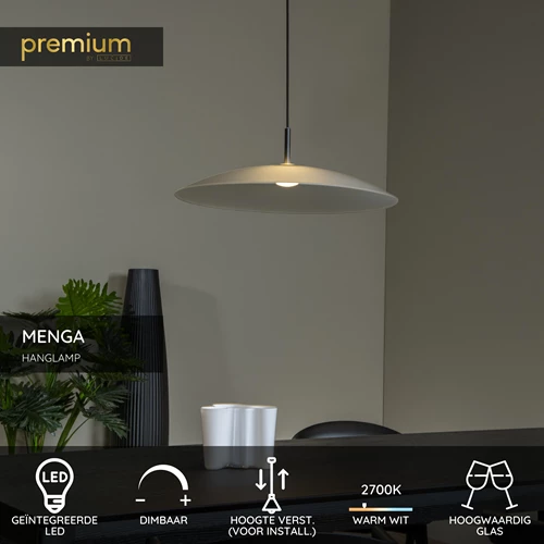 Lucide MENGA - Hanglamp - Ø 60 cm - LED Dimb. - 1x18,6W 2700K - Opaal | Premium - USP